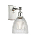 516-1W-WPC-G382 1-Light 6" White and Polished Chrome Sconce - Clear Castile Glass - LED Bulb - Dimmensions: 6 x 7.5 x 11 - Glass Up or Down: Yes