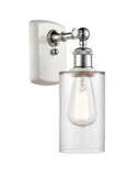 516-1W-WPC-G802 1-Light 3.875" White and Polished Chrome Sconce - Clear Clymer Glass - LED Bulb - Dimmensions: 3.875 x 6 x 12 - Glass Up or Down: Yes