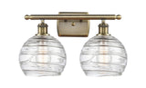 2-Light 18" Antique Brass Bath Vanity Light - Clear Athens Deco Swirl 8" Glass LED