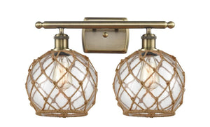 2-Light 16" Farmhouse Rope Bath Vanity Light - Choice of Finish And Incandesent Or LED Bulbs