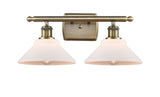 2-Light 18" Antique Brass Bath Vanity Light - Matte White Orwell Glass LED