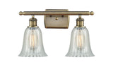 2-Light 16" Antique Brass Bath Vanity Light - Mouchette Hanover Glass LED