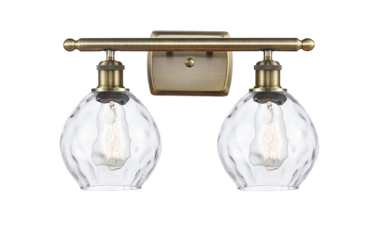 2-Light 16" Antique Brass Bath Vanity Light - Clear Small Waverly Glass LED