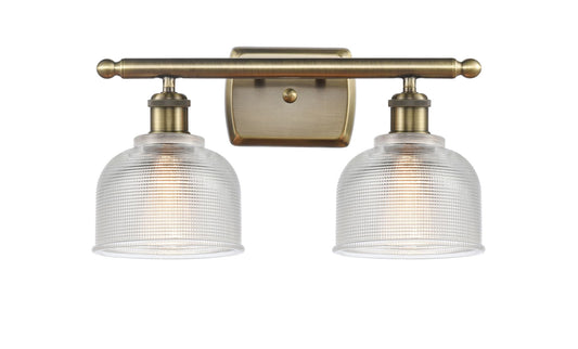 2-Light 16" Antique Brass Bath Vanity Light - Clear Dayton Glass LED