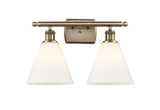 516-2W-AB-GBC-81 2-Light 18" Antique Brass Bath Vanity Light - Matte White Cased Ballston Cone Glass - LED Bulb - Dimmensions: 18 x 8.125 x 11.25 - Glass Up or Down: Yes