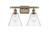 516-2W-AB-GBC-82 2-Light 18" Antique Brass Bath Vanity Light - Clear Ballston Cone Glass - LED Bulb - Dimmensions: 18 x 8.125 x 11.25 - Glass Up or Down: Yes