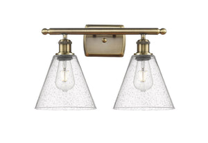 516-2W-AB-GBC-84 2-Light 18" Antique Brass Bath Vanity Light - Seedy Ballston Cone Glass - LED Bulb - Dimmensions: 18 x 8.125 x 11.25 - Glass Up or Down: Yes