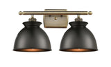 516-2W-AB-M14-BK 2-Light 18" Antique Brass Bath Vanity Light - Matte Black Adirondack Shade - LED Bulb - Dimmensions: 18 x 10 x 12 - Glass Up or Down: Yes