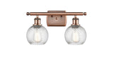 516-2W-AC-G1214-6 2-Light 16" Antique Copper Bath Vanity Light - Clear Athens Twisted Swirl 6" Glass - LED Bulb - Dimmensions: 16 x 8 x 11 - Glass Up or Down: Yes