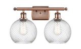 516-2W-AC-G1214-8 2-Light 16" Antique Copper Bath Vanity Light - Clear Athens Twisted Swirl 8" Glass - LED Bulb - Dimmensions: 16 x 9 x 13 - Glass Up or Down: Yes