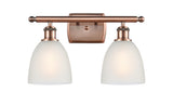 516-2W-AC-G381 2-Light 16" Antique Copper Bath Vanity Light - White Castile Glass - LED Bulb - Dimmensions: 16 x 7.5 x 11 - Glass Up or Down: Yes