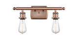516-2W-AC 2-Light 16" Antique Copper Bath Vanity Light - Bare Bulb - LED Bulb - Dimmensions: 16 x 6 x 7 - Glass Up or Down: Yes