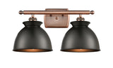 516-2W-AC-M14-BK 2-Light 18" Antique Copper Bath Vanity Light - Matte Black Adirondack Shade - LED Bulb - Dimmensions: 18 x 10 x 12 - Glass Up or Down: Yes
