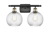 516-2W-BAB-G1214-8 2-Light 16" Black Antique Brass Bath Vanity Light - Clear Athens Twisted Swirl 8" Glass - LED Bulb - Dimmensions: 16 x 9 x 13 - Glass Up or Down: Yes