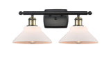516-2W-BAB-G131 2-Light 18" Black Antique Brass Bath Vanity Light - Matte White Orwell Glass - LED Bulb - Dimmensions: 18 x 10 x 10 - Glass Up or Down: Yes