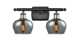 516-2W-BAB-G93 2-Light 16" Black Antique Brass Bath Vanity Light - Plated Smoke Fenton Glass - LED Bulb - Dimmensions: 16 x 8 x 10.5 - Glass Up or Down: Yes