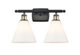 516-2W-BAB-GBC-81 2-Light 18" Black Antique Brass Bath Vanity Light - Matte White Cased Ballston Cone Glass - LED Bulb - Dimmensions: 18 x 8.125 x 11.25 - Glass Up or Down: Yes