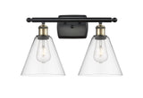 516-2W-BAB-GBC-82 2-Light 18" Black Antique Brass Bath Vanity Light - Clear Ballston Cone Glass - LED Bulb - Dimmensions: 18 x 8.125 x 11.25 - Glass Up or Down: Yes