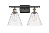 516-2W-BAB-GBC-84 2-Light 18" Black Antique Brass Bath Vanity Light - Seedy Ballston Cone Glass - LED Bulb - Dimmensions: 18 x 8.125 x 11.25 - Glass Up or Down: Yes
