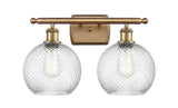 516-2W-BB-G1214-8 2-Light 16" Brushed Brass Bath Vanity Light - Clear Athens Twisted Swirl 8" Glass - LED Bulb - Dimmensions: 16 x 9 x 13 - Glass Up or Down: Yes