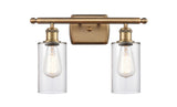 516-2W-BB-G802 2-Light 16" Brushed Brass Bath Vanity Light - Clear Clymer Glass - LED Bulb - Dimmensions: 16 x 6 x 12 - Glass Up or Down: Yes