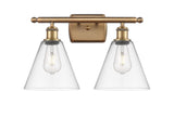 516-2W-BB-GBC-82 2-Light 18" Brushed Brass Bath Vanity Light - Clear Ballston Cone Glass - LED Bulb - Dimmensions: 18 x 8.125 x 11.25 - Glass Up or Down: Yes