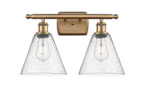 516-2W-BB-GBC-84 2-Light 18" Brushed Brass Bath Vanity Light - Seedy Ballston Cone Glass - LED Bulb - Dimmensions: 18 x 8.125 x 11.25 - Glass Up or Down: Yes