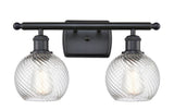 516-2W-BK-G1214-6 2-Light 16" Matte Black Bath Vanity Light - Clear Athens Twisted Swirl 6" Glass - LED Bulb - Dimmensions: 16 x 8 x 11 - Glass Up or Down: Yes