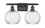 516-2W-BK-G1214-8 2-Light 16" Matte Black Bath Vanity Light - Clear Athens Twisted Swirl 8" Glass - LED Bulb - Dimmensions: 16 x 9 x 13 - Glass Up or Down: Yes