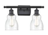 516-2W-BK-G394 2-Light 16" Matte Black Bath Vanity Light - Seedy Ellery Glass - LED Bulb - Dimmensions: 16 x 6.5 x 9 - Glass Up or Down: Yes