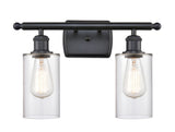 516-2W-BK-G802 2-Light 16" Matte Black Bath Vanity Light - Clear Clymer Glass - LED Bulb - Dimmensions: 16 x 6 x 12 - Glass Up or Down: Yes