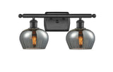 516-2W-BK-G93 2-Light 16" Matte Black Bath Vanity Light - Plated Smoke Fenton Glass - LED Bulb - Dimmensions: 16 x 8 x 10.5 - Glass Up or Down: Yes