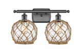 516-2W-OB-G122-8RB 2-Light 16" Oil Rubbed Bronze Bath Vanity Light - Clear Farmhouse Glass with Brown Rope Glass - LED Bulb - Dimmensions: 16 x 9 x 13 - Glass Up or Down: Yes