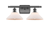 516-2W-OB-G131 2-Light 18" Oil Rubbed Bronze Bath Vanity Light - Matte White Orwell Glass - LED Bulb - Dimmensions: 18 x 10 x 10 - Glass Up or Down: Yes