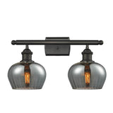516-2W-OB-G93 2-Light 16" Oil Rubbed Bronze Bath Vanity Light - Plated Smoke Fenton Glass - LED Bulb - Dimmensions: 16 x 8 x 10.5 - Glass Up or Down: Yes