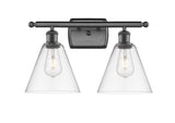 516-2W-OB-GBC-82 2-Light 18" Oil Rubbed Bronze Bath Vanity Light - Clear Ballston Cone Glass - LED Bulb - Dimmensions: 18 x 8.125 x 11.25 - Glass Up or Down: Yes