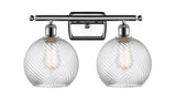 516-2W-PC-G1214-8 2-Light 16" Polished Chrome Bath Vanity Light - Clear Athens Twisted Swirl 8" Glass - LED Bulb - Dimmensions: 16 x 9 x 13 - Glass Up or Down: Yes