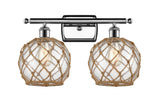 516-2W-PC-G122-8RB 2-Light 16" Polished Chrome Bath Vanity Light - Clear Farmhouse Glass with Brown Rope Glass - LED Bulb - Dimmensions: 16 x 9 x 13 - Glass Up or Down: Yes