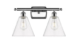 516-2W-PC-GBC-82 2-Light 18" Polished Chrome Bath Vanity Light - Clear Ballston Cone Glass - LED Bulb - Dimmensions: 18 x 8.125 x 11.25 - Glass Up or Down: Yes