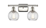 516-2W-PN-G1214-6 2-Light 16" Polished Nickel Bath Vanity Light - Clear Athens Twisted Swirl 6" Glass - LED Bulb - Dimmensions: 16 x 8 x 11 - Glass Up or Down: Yes