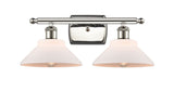 516-2W-PN-G131 2-Light 18" Polished Nickel Bath Vanity Light - Matte White Orwell Glass - LED Bulb - Dimmensions: 18 x 10 x 10 - Glass Up or Down: Yes