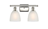 516-2W-PN-G381 2-Light 16" Polished Nickel Bath Vanity Light - White Castile Glass - LED Bulb - Dimmensions: 16 x 7.5 x 11 - Glass Up or Down: Yes