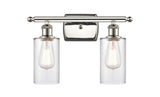 516-2W-PN-G802 2-Light 16" Polished Nickel Bath Vanity Light - Clear Clymer Glass - LED Bulb - Dimmensions: 16 x 6 x 12 - Glass Up or Down: Yes