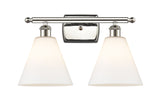 516-2W-PN-GBC-81 2-Light 18" Polished Nickel Bath Vanity Light - Matte White Cased Ballston Cone Glass - LED Bulb - Dimmensions: 18 x 8.125 x 11.25 - Glass Up or Down: Yes