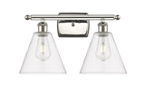 516-2W-PN-GBC-82 2-Light 18" Polished Nickel Bath Vanity Light - Clear Ballston Cone Glass - LED Bulb - Dimmensions: 18 x 8.125 x 11.25 - Glass Up or Down: Yes