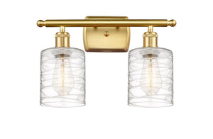 2-Light 16" Satin Gold Bath Vanity Light - Deco Swirl Cobbleskill - LED