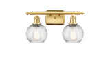 516-2W-SG-G1214-6 2-Light 16" Satin Gold Bath Vanity Light - Clear Athens Twisted Swirl 6" Glass - LED Bulb - Dimmensions: 16 x 8 x 11 - Glass Up or Down: Yes