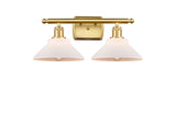 516-2W-SG-G131 2-Light 18" Satin Gold Bath Vanity Light - Matte White Orwell Glass - LED Bulb - Dimmensions: 18 x 10 x 10 - Glass Up or Down: Yes
