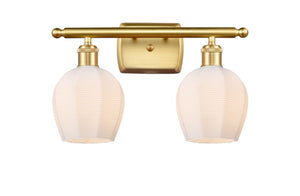 2-Light 16" Satin Gold Bath Vanity Light - Cased Matte White Norfolk Glass - LED Bulbs Included