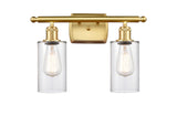 516-2W-SG-G802 2-Light 16" Satin Gold Bath Vanity Light - Clear Clymer Glass - LED Bulb - Dimmensions: 16 x 6 x 12 - Glass Up or Down: Yes